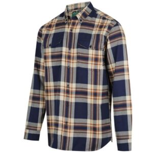 RIDGELINE ORGANIC CHECK SHIRT NAVY AND BROWN 3XL